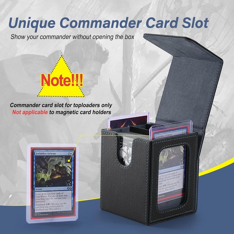 Stepane MTG Deck Box, Double Display Window MTG, Commander Deck Box Fits 120+ Single Sleeved Cards, PU Leather Magnetic Closure Card Box with 2 Dividers&2 Toploaders for TCG, CCG, Black/Grey - Image 5